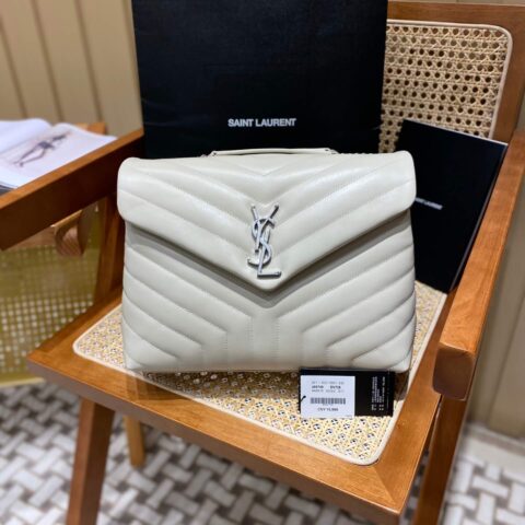 YSL LouLou 31CM Y形挎包 459749白色/银扣