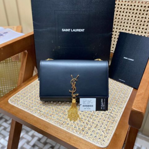 YSL 𝑲𝒂𝒕𝒆 𝟮𝟰𝒄𝒎 平纹经典款斜挎链条包 354119黑色/金扣