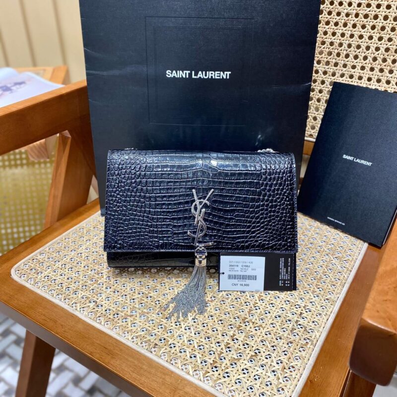 YSL 𝑲𝒂𝒕𝒆 𝟮𝟰𝒄𝒎 鳄鱼纹流苏包 354119黑色/银扣