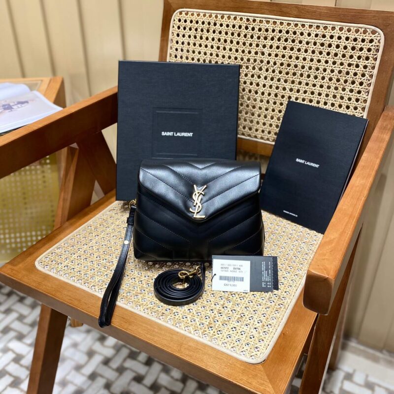 YSL LouLou 20CM 迷你斜挎包 467072黑色/金扣