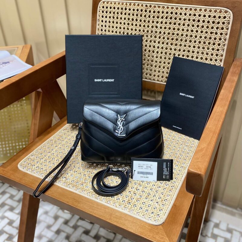 YSL LouLou 20CM 迷你斜挎包 467072黑色/银扣