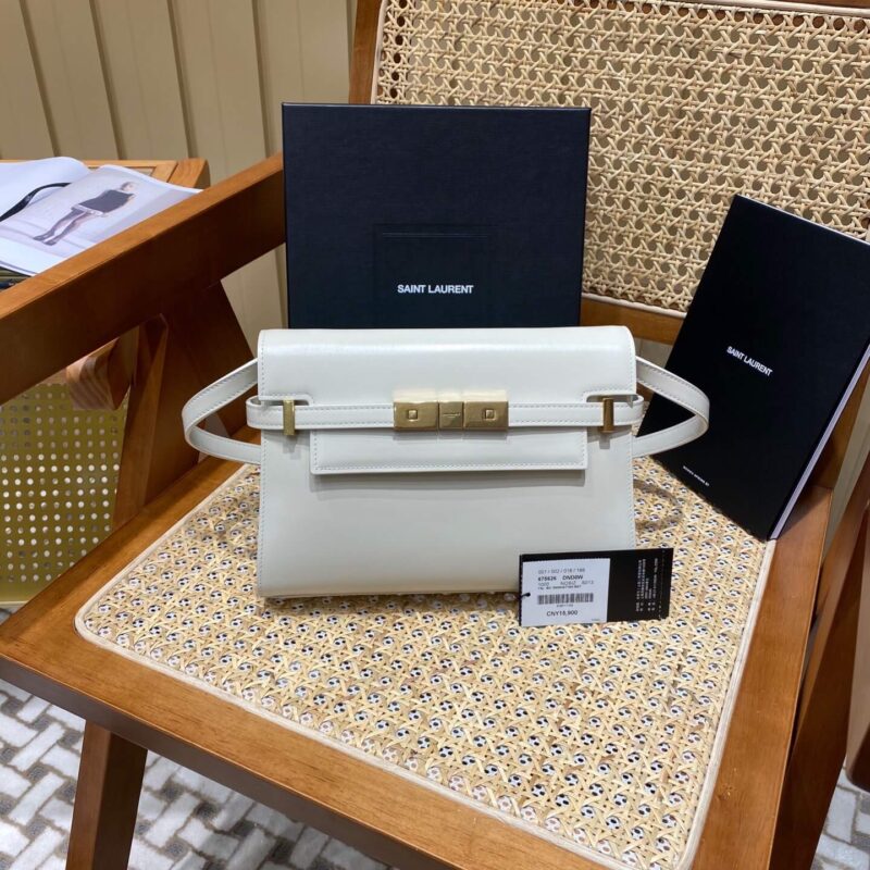 YSL 𝙈𝙖𝙣𝙝𝙖𝙩𝙩𝙖𝙣 𝟮𝟰𝙘𝙢 牙签纹法棍包 675626白色/金扣