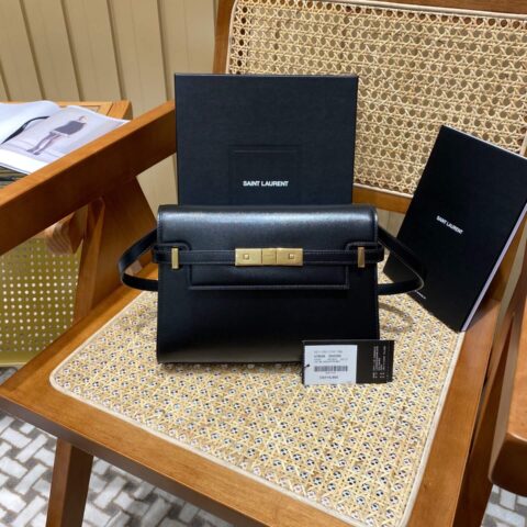 YSL 𝙈𝙖𝙣𝙝𝙖𝙩𝙩𝙖𝙣 𝟮𝟰𝙘𝙢 牙签纹法棍包 675626黑色/金扣