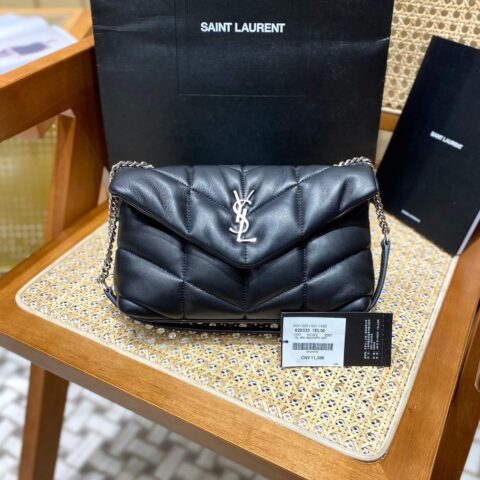 Ysl LOULOU PUFFER 23CM 迷你绗缝小羊皮包 620333黑色银扣