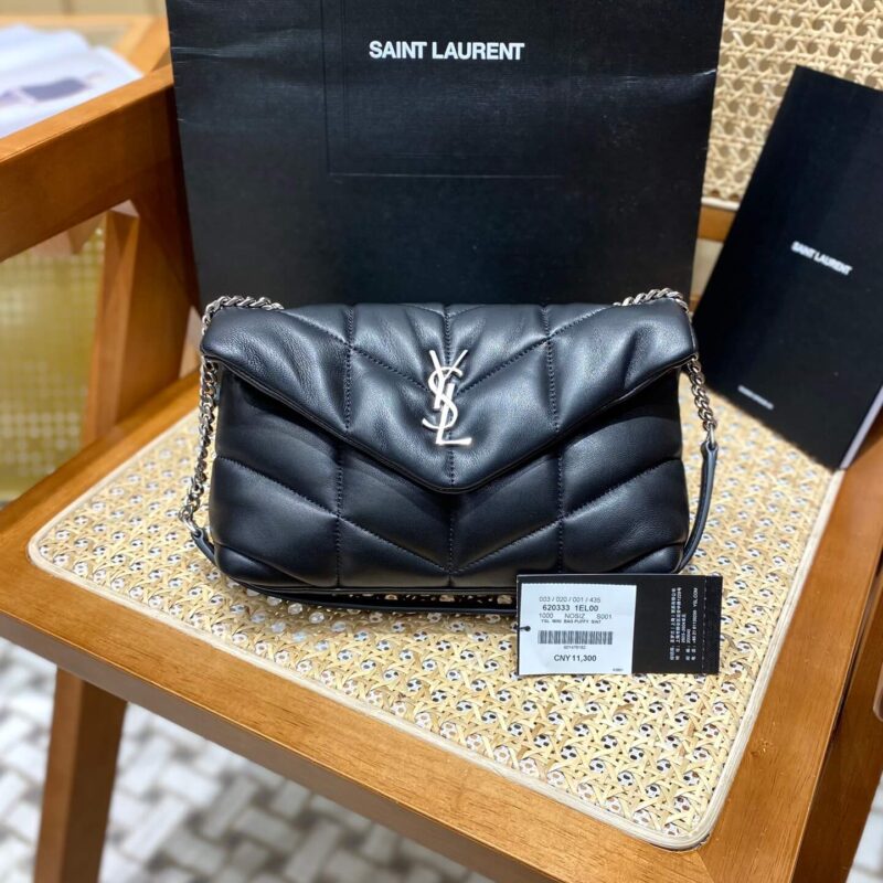 Ysl LOULOU PUFFER 23CM 迷你绗缝小羊皮包 620333黑色银扣
