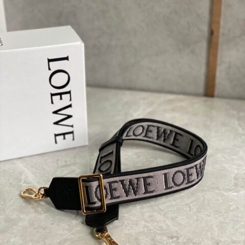 LOEWE 小牛皮拼提花帆布字母宽肩带 黑色