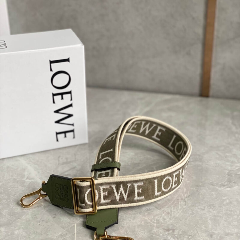 LOEWE 小牛皮拼提花帆布字母宽肩带 绿色