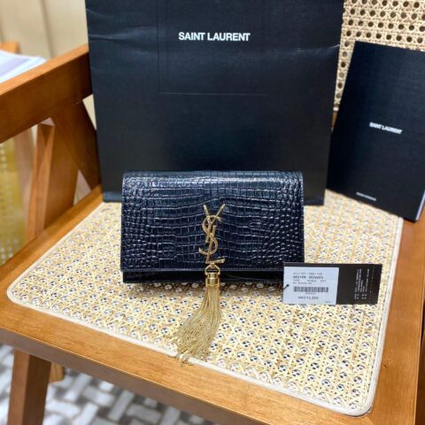 YSL KATE 19CM 流苏链条包 452159鳄鱼纹/黑色金扣