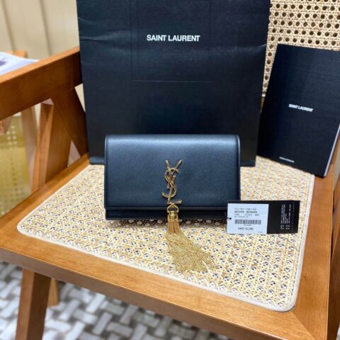 YSL KATE 19CM 流苏链条包 452159平纹/黑色金扣