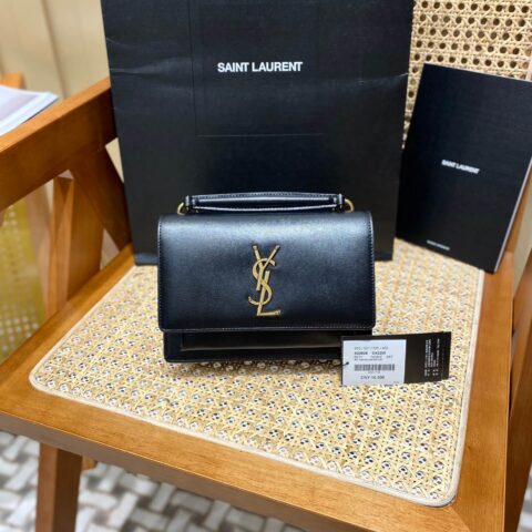 YSL 𝑺𝒖𝒏𝒔𝒆𝒕 𝑾𝒐𝒄 19CM 牙签纹日落包 533026黑色/金扣
