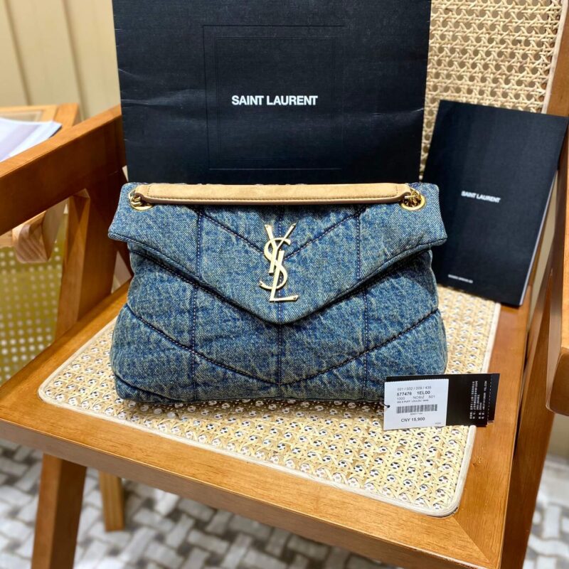 YSL LOULOU PUFFER 29CM 牛仔布纹小号绗缝包 577476