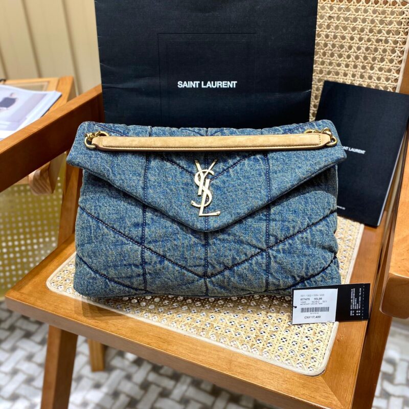 YSL LOULOU PUFFER 35CM 牛仔布纹大号绗缝包 577475