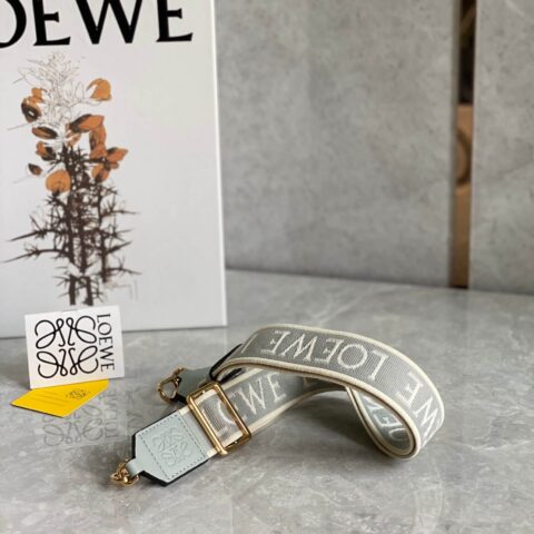 LOEWE 小牛皮拼提花帆布字母宽肩带 雾霾蓝