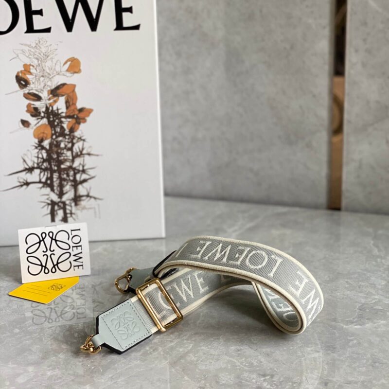 LOEWE 小牛皮拼提花帆布字母宽肩带 雾霾蓝