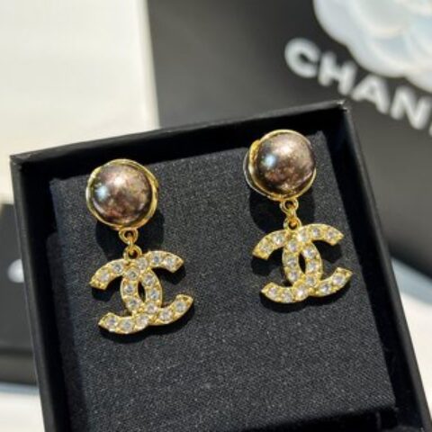 新款☑️CHANEL香奈儿双c黑色珍珠耳钉耳环