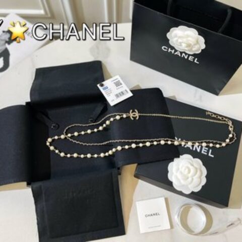 2021新款CHANEL香奈儿双c珍珠双层黑皮绳项链