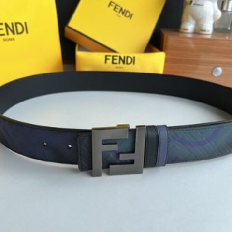 FENDI芬迪   印花深蓝色双FF牛皮腰带4.0cm
