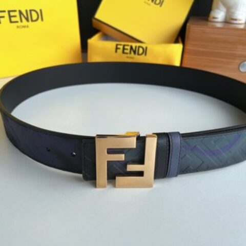 FENDI芬迪   印花深蓝色双FF牛皮腰带4.0cm