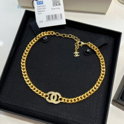 新款☑️CHANEL香奈儿金色双c满钻项链 手链