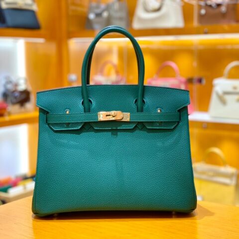 Hermès爱马仕 Birkin 30CM 𝐓𝐨𝐠𝐨牛皮铂金包 孔雀绿/金扣