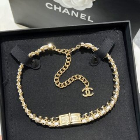 新款☑️CHANEL香奈儿双c黑皮绳锁头颈链项链choker