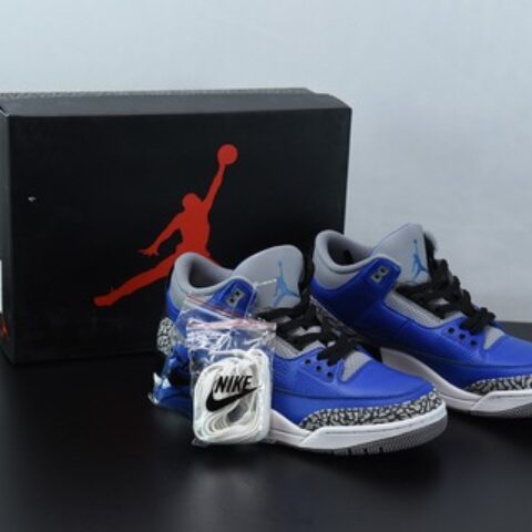 AJ3 黑蓝水泥 荔枝纹 Air Jordan 3 Retro "Blue Cement"中帮运动鞋 货号：CT8532-400