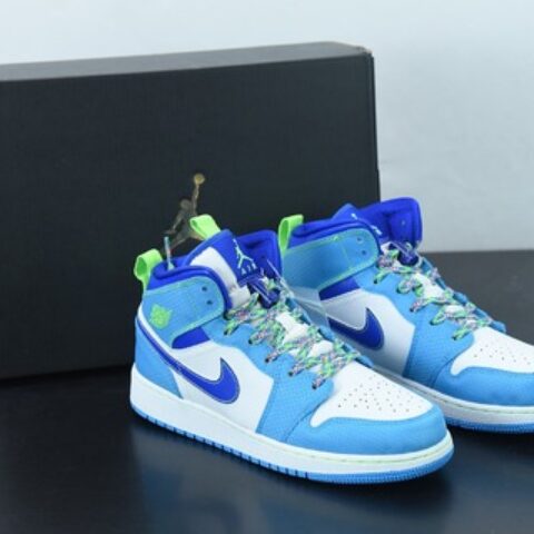 Air Jordan 1 Mid AJ1乔1 蓝绿中帮文化篮球鞋 货号：DA8010-400