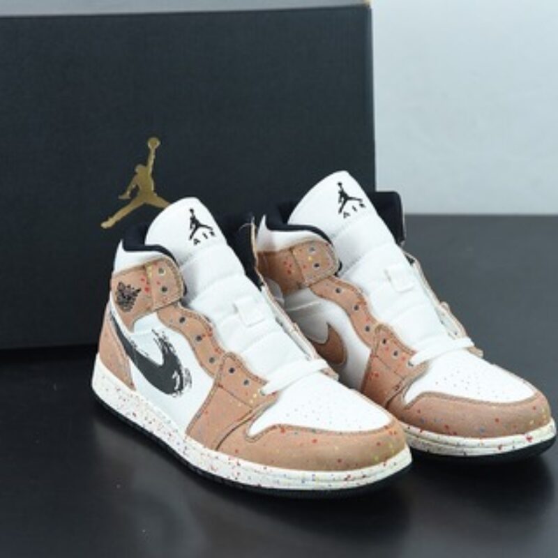 Air Jordan 1 Mid AJ1 乔1水彩沷墨荧光 中邦篮球鞋 货号：DA8005-100