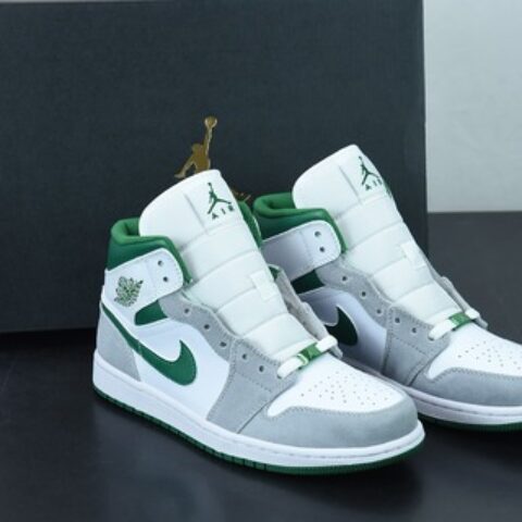 Air Jordan 1 Mid  AJ1乔1中帮文化篮球鞋 白灰绿色 货号：DC7294-103