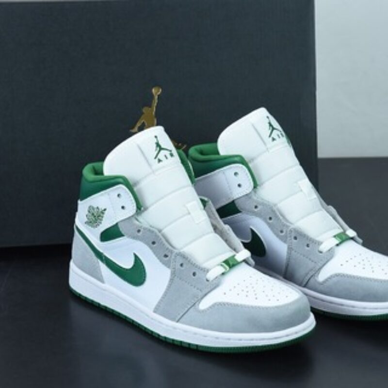 Air Jordan 1 Mid  AJ1乔1中帮文化篮球鞋 白灰绿色 货号：DC7294-103