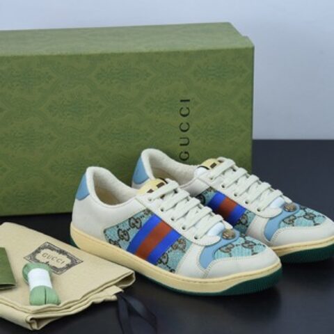 Gucci古驰小脏鞋系列 纯原绿盒 Distressed Screener sneaker 经典原型复古百搭做旧小脏板鞋