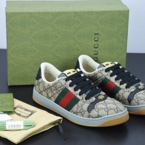 Gucci古驰小脏鞋系列 纯原绿盒 Distressed Screener sneaker 经典原型复古百搭做旧小脏板鞋