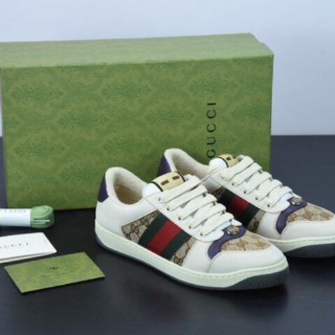 Gucci古驰小脏鞋系列 纯原绿盒 Distressed Screener sneaker 经典原型复古百搭做旧小脏板鞋