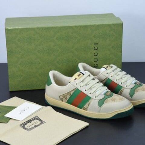 Gucci古驰小脏鞋系列 纯原绿盒 Distressed Screener sneaker 经典原型复古百搭做旧小脏板鞋