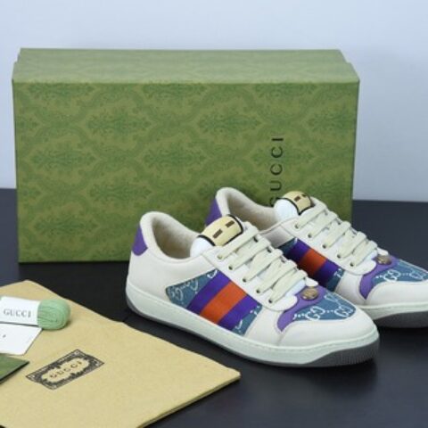 Gucci古驰小脏鞋系列 纯原绿盒 Distressed Screener sneaker 经典原型复古百搭做旧小脏板鞋