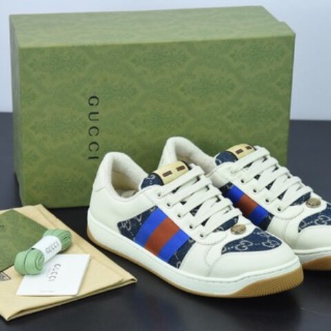 Gucci古驰小脏鞋系列 纯原绿盒 Distressed Screener sneaker 经典原型复古百搭做旧小脏板鞋