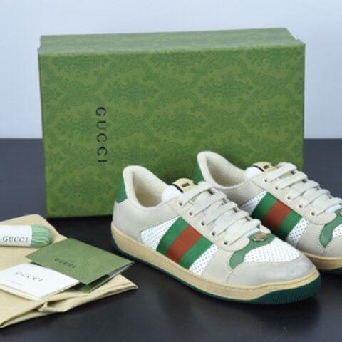 Gucci古驰小脏鞋系列 纯原绿盒 Distressed Screener sneaker 经典原型复古百搭做旧小脏板鞋