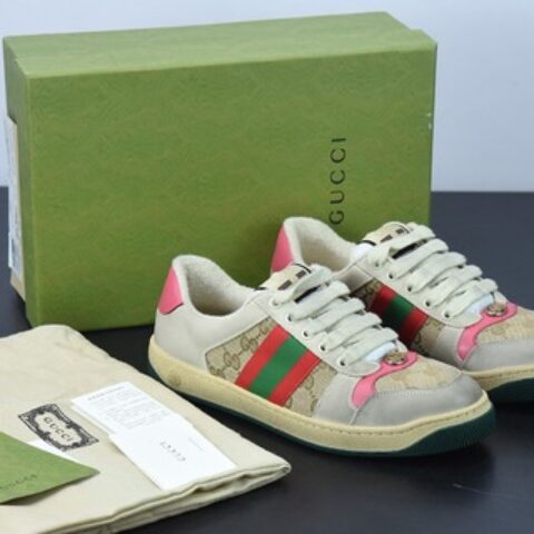 Gucci古驰小脏鞋系列 纯原绿盒 Distressed Screener sneaker 经典原型复古百搭做旧小脏板鞋