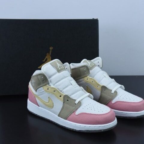 Air Jordan AJ1 Mid 中帮 粉白棕 货号：DJ0338-100