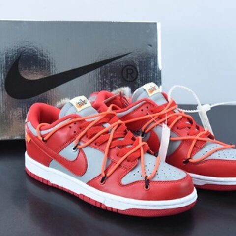Off-White x NK Dunk OW灰红 联名低帮运动休闲板鞋 货号：CT0856-600