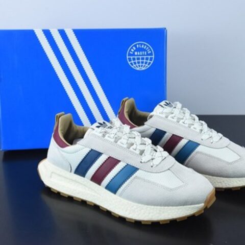 阿迪达斯 Originals Retropy Boost E5系列复古赛车原型一代“皮革浅灰深蓝酒红”运动鞋 GW1635
