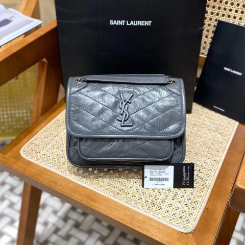 YSL Niki 22CM 邮差包 633151深灰色/银链