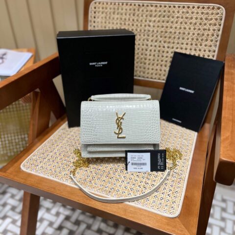 YSL Sunset Woc 19CM 鳄鱼纹日落包 533026白色/金扣