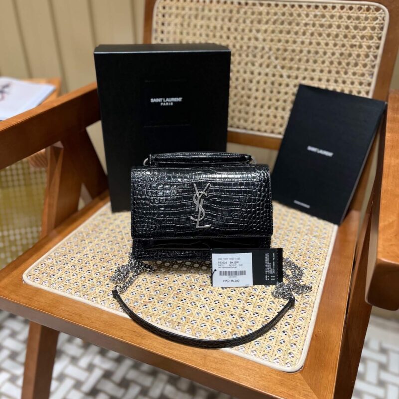 YSL Sunset Woc 19CM 鳄鱼纹日落包 533026黑色/银扣