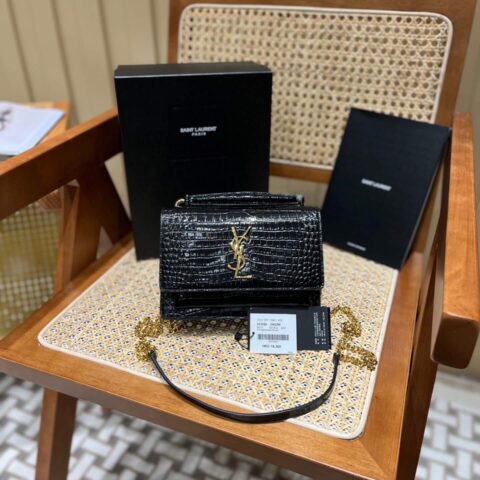 YSL Sunset Woc 19CM 鳄鱼纹日落包 533026黑色/金扣