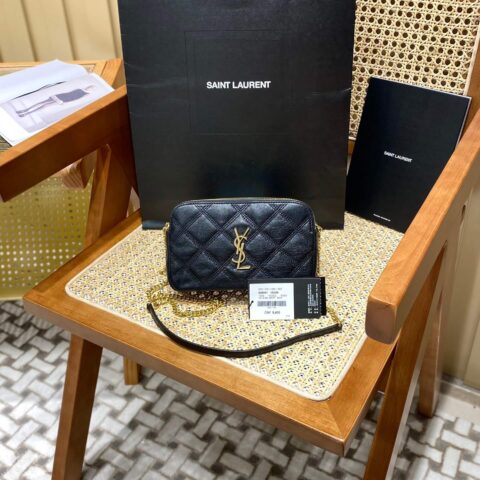 YSL BECKY 菱形绗缝双拉链手拿包 608941黑色/金扣