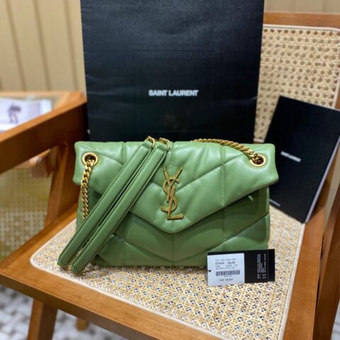 YSL LOULOU PUFFER 29CM 绗缝小羊皮包 577476牛油果绿/金扣