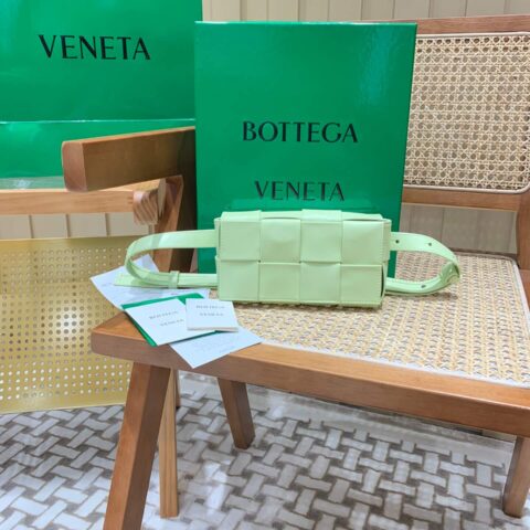 Bottega Veneta CASSETTE 油蜡皮四格腰包 651053水洗柠檬黄