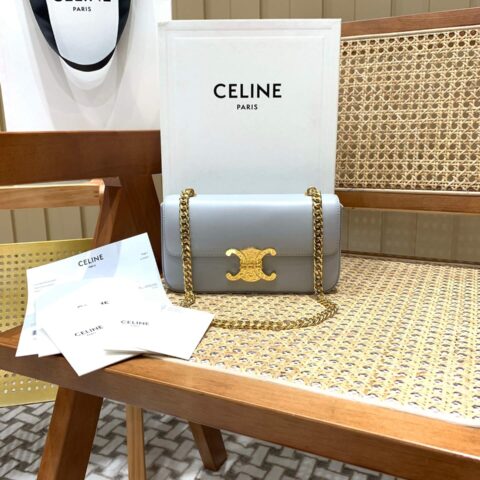 CELINE CHAIN SHOULDER 20.5CM BAG 197993灰色/金扣