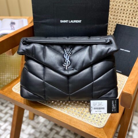 YSL LOULOU PUFFER 35CM 绗缝小羊皮包 577475黑色/黑扣